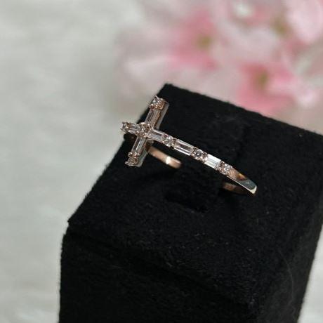 Baguette & Round Cut Diamond Ring- Cross Ring- 925 Sterling Silver- Cross Religious Minimalist Ring