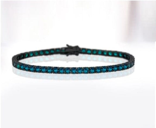 SKYE Round Cut 4mm London Blue Topaz Tennis Bracelet for Men and Women