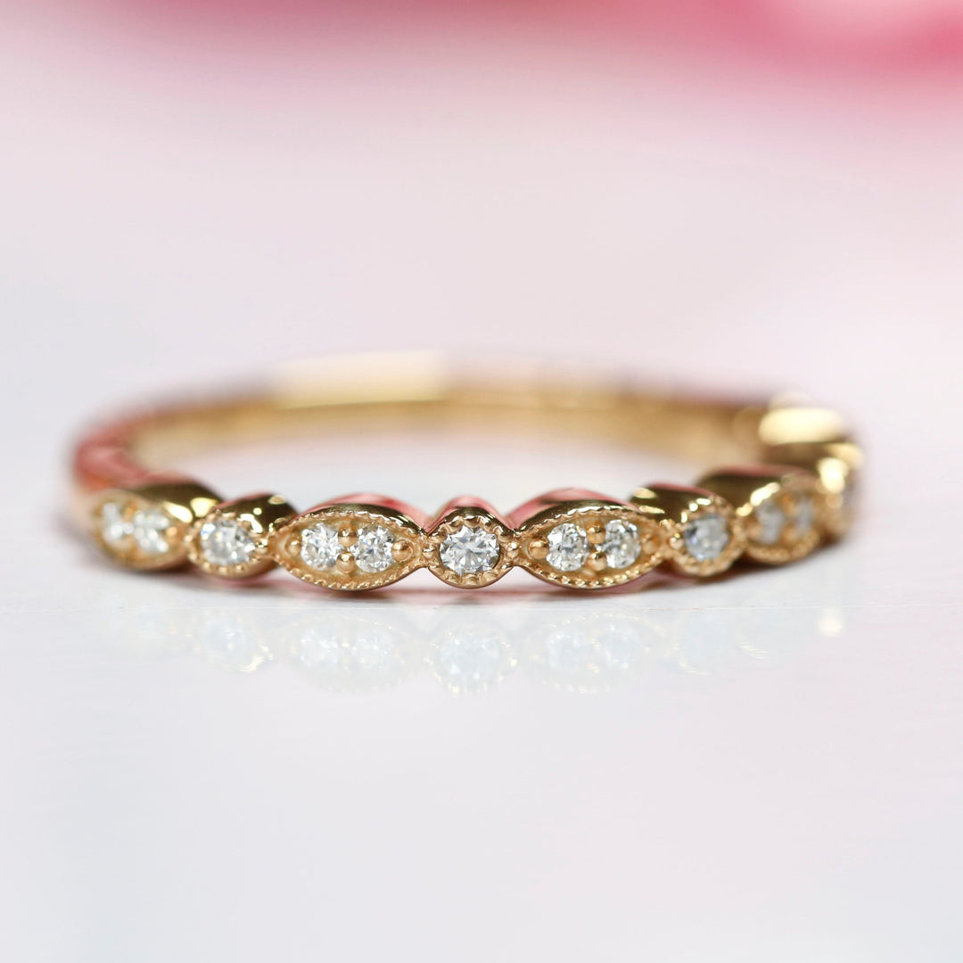 AMY Art Deco Diamond Band- Stackable Band Wedding Ring- Filigree Half Eternity Ring