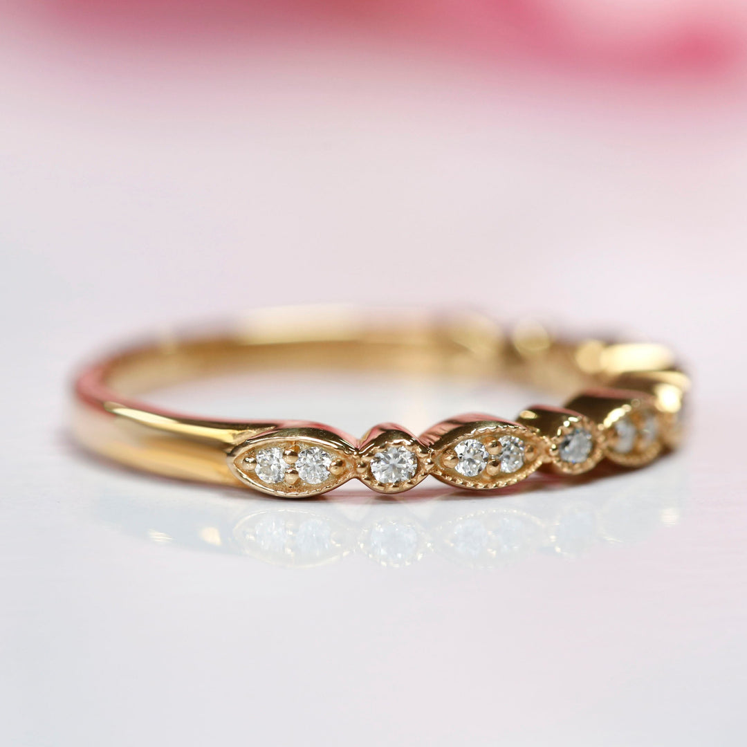 AMY Art Deco Diamond Band- Stackable Band Wedding Ring- Filigree Half Eternity Ring