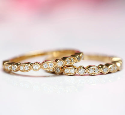 AMY Art Deco Diamond Band- Stackable Band Wedding Ring- Filigree Half Eternity Ring