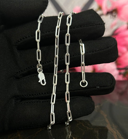 3mm Fancy Paperclip Necklace for Men and Women In 925 Sterling Silver