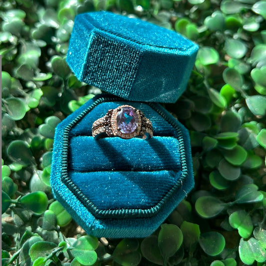 TWILIGHTHUE Natural Alexandrite and Brown Diamond Engagement Ring in 14k Rose Gold Vermeil