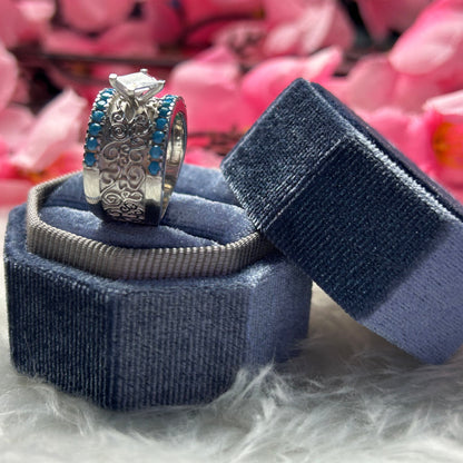 SKY Round Cut Turquoise band- Princess Cut White Dimond Antique Wedding Ring