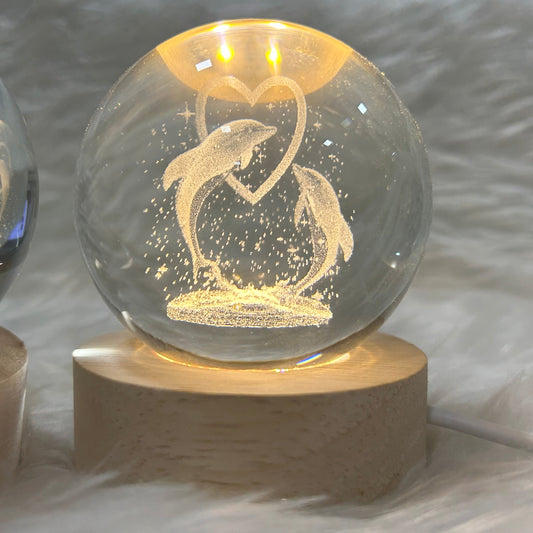 Custom Couple Dolphin Night Light Love Snow Globe Lamp