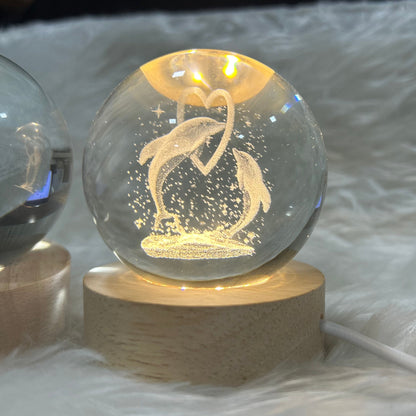 Lámpara de globo de nieve de amor con luz nocturna de delfines de pareja personalizada 