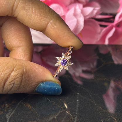 Custom Made Purple Amethyst Rapunzel Inspired Magic Sunflower Wedding Ring in 925 Sterling Silver