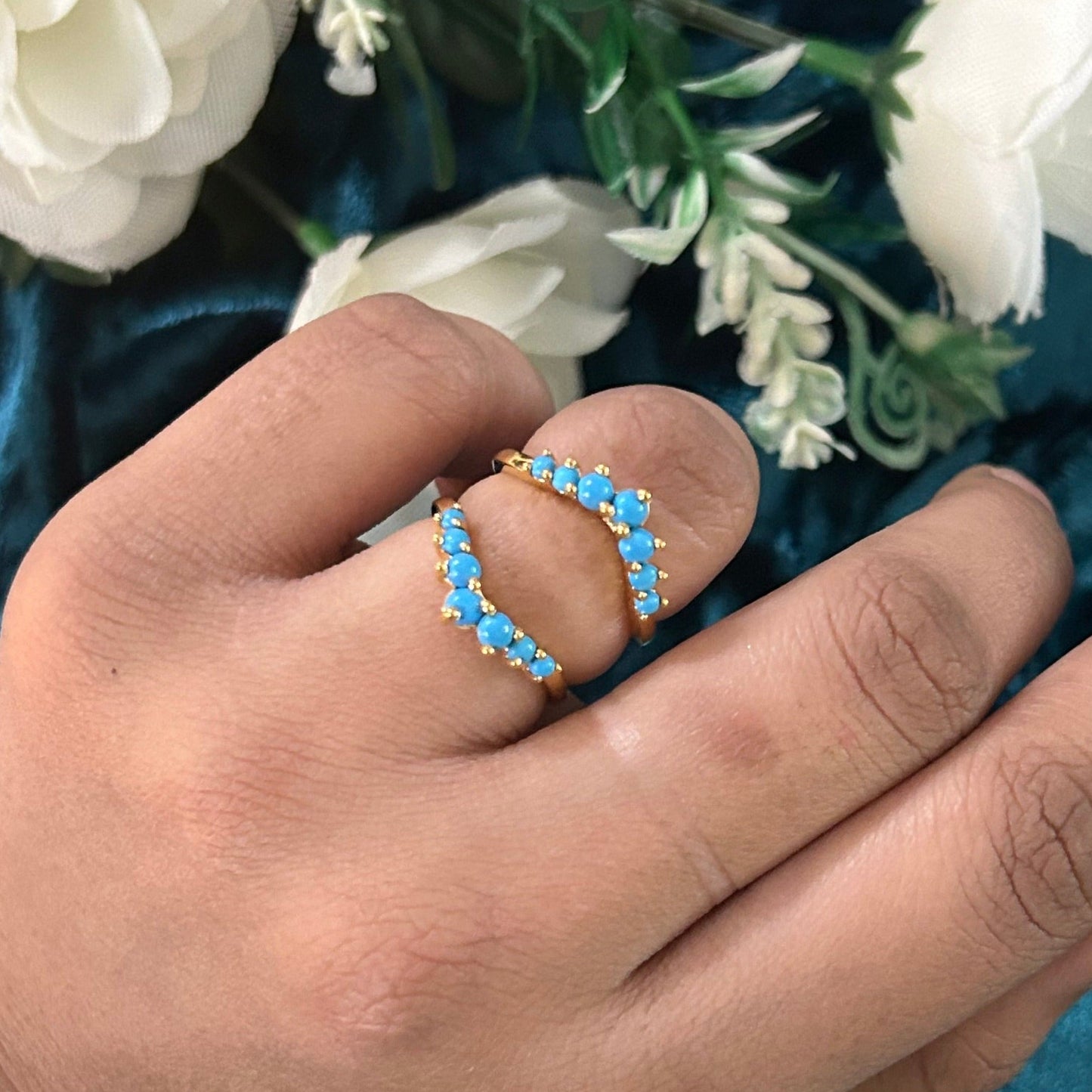 BOHO Stackable Turquoise Bands 925 Sterling Silver Engagement Ring Guard