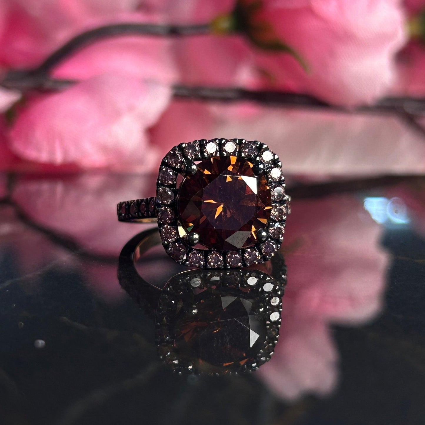 EARTHY Natural Champagne Diamond Ring- Halo Brown Diamond Engagement Ring