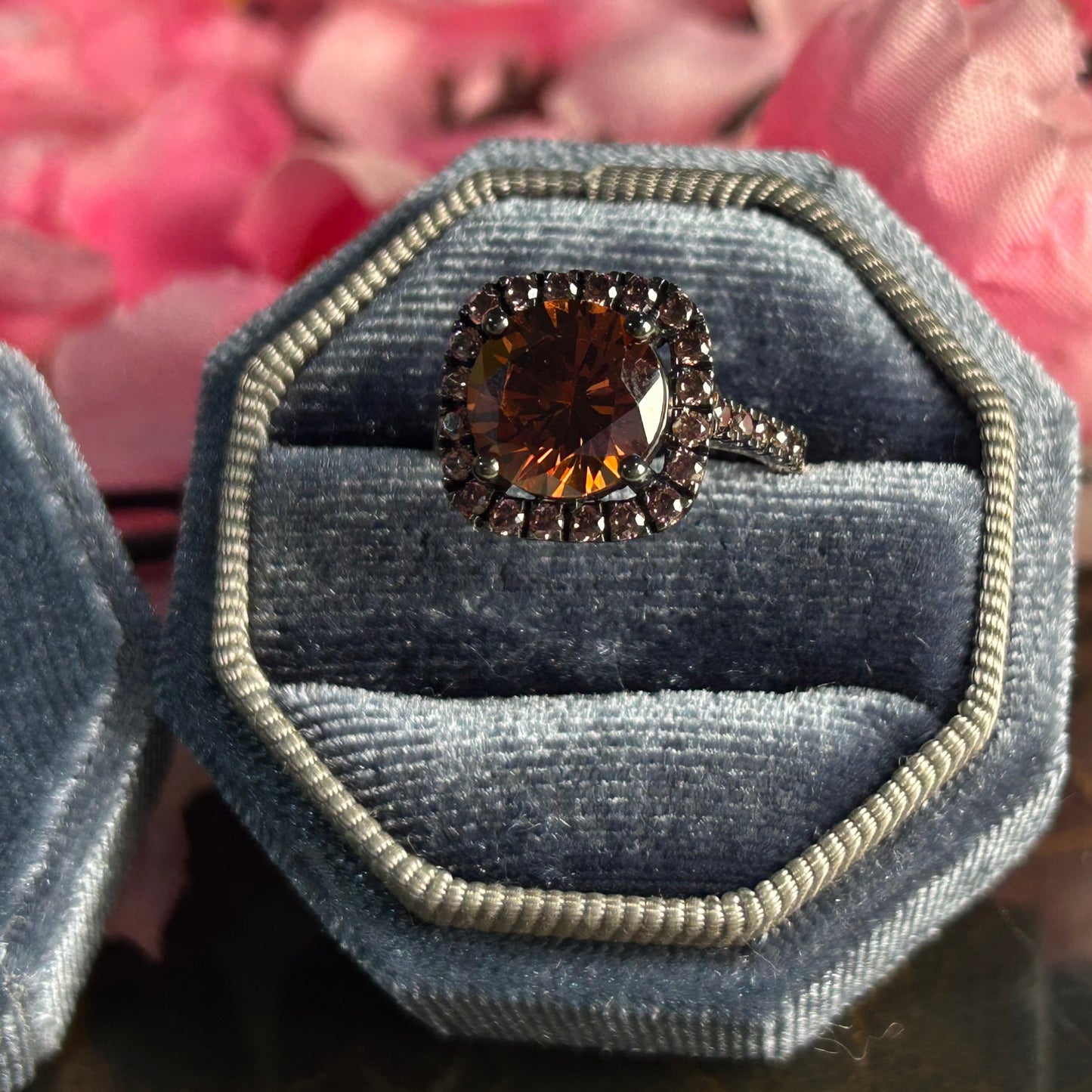 EARTHY Natural Champagne Diamond Ring- Halo Brown Diamond Engagement Ring