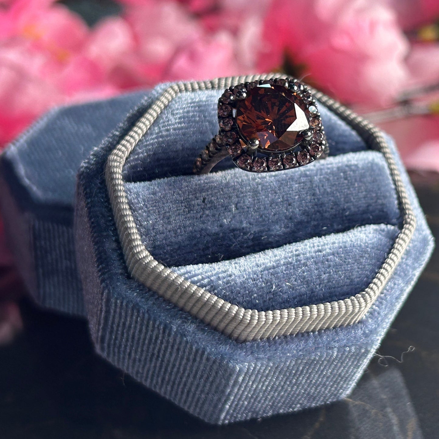 EARTHY Natural Champagne Diamond Ring- Halo Brown Diamond Engagement Ring