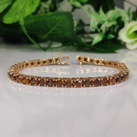 EMBER 8mm Champagne Diamond Tennis Bracelet- Wedding Bracelet in 14K Rose Gold Vermeil