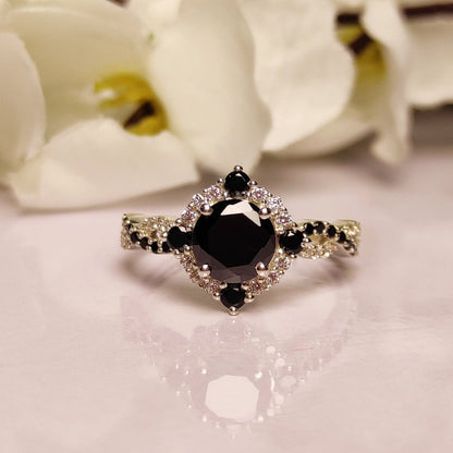 ECLIPSE Black Onyx and White Diamond Wedding Ring- Infinity Band Engagement Ring