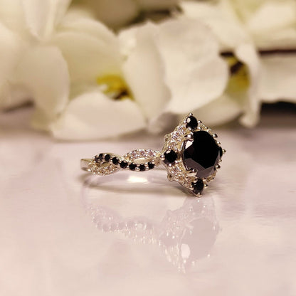 ECLIPSE Black Onyx and White Diamond Wedding Ring- Infinity Band Engagement Ring