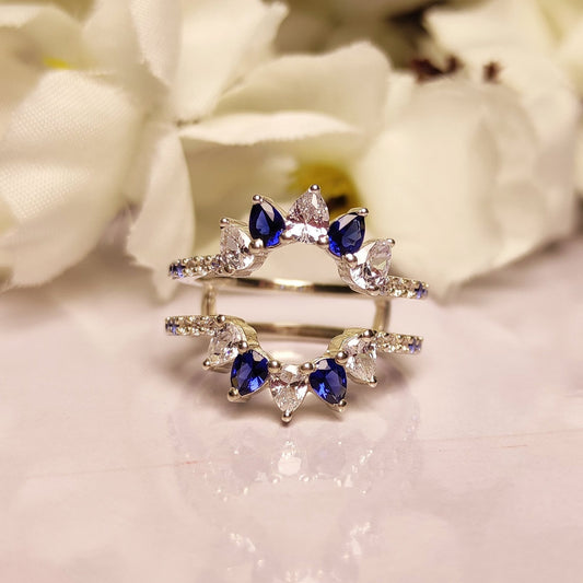 1.52Ct White and Blue Sapphire Ring Guard- September Birthstone- Engagement Ring Jacket