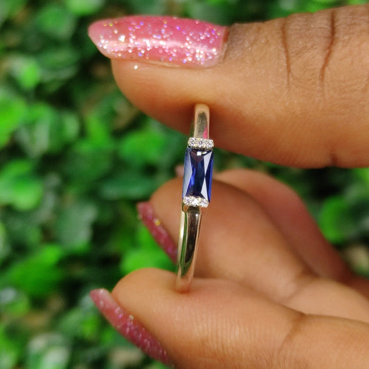 ROYAL Blue Sapphire Ring- Baguette Ring- Minimalist Ring- Dainty Jewelry For Women in 925 Sterling Silver