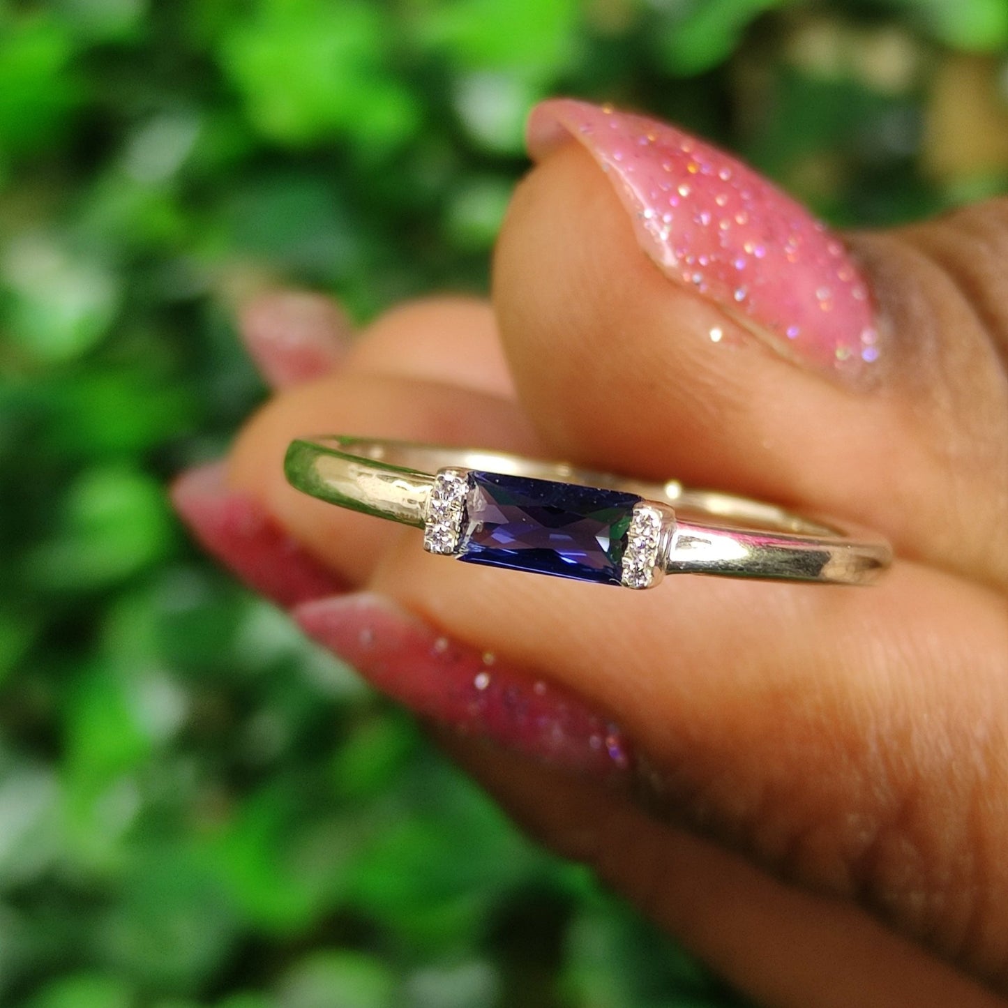 ROYAL Blue Sapphire Ring- Baguette Ring- Minimalist Ring- Dainty Jewelry For Women in 925 Sterling Silver