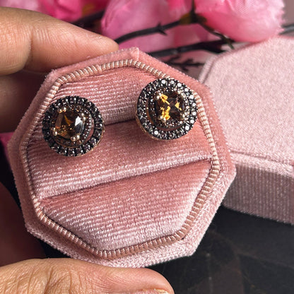 2.20Ct Cushion Cut Natural Champagne Brown Diamond Studs- Halo Brown Diamond earrings