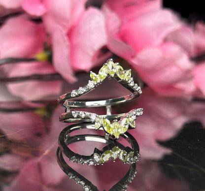 LIMELUXE 1/11 CT. Peridot and Diamond Ring Guard- Engagment ring Wrap Enhance- August Birthstone