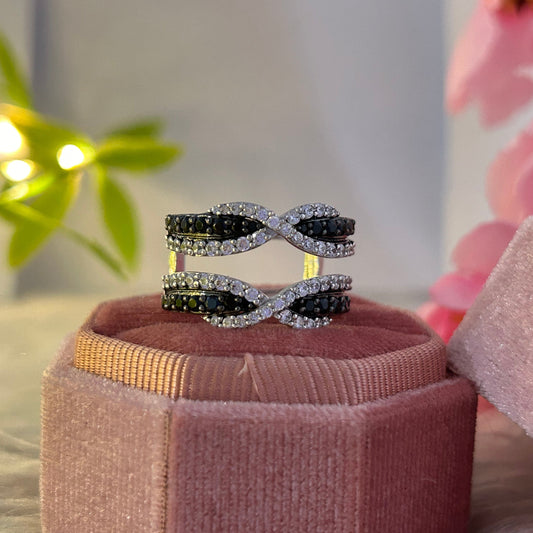 Art Deco Ringverstärkung aus schwarzem Onyx und Moissanit - Verlobungsringschutz für Frauen