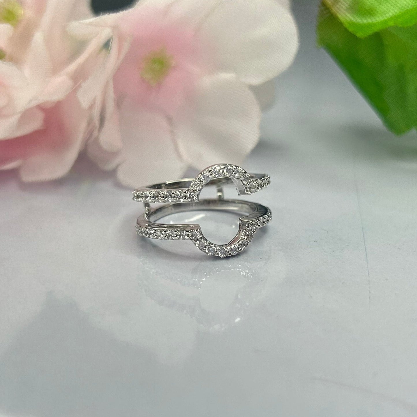 1,50 Karat schwarzer und weißer Diamant-Ringschutz - 925 Sterling Silber Hochzeits-Verlobungsring-Verstärker 