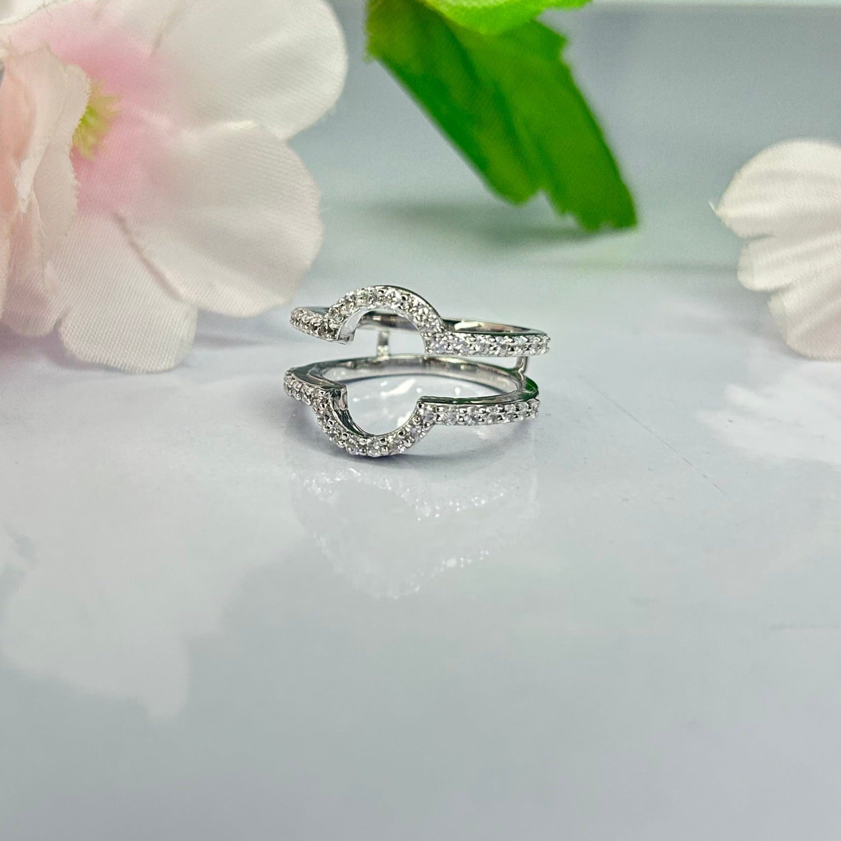 0.44Ct White Diamond Ring Wrap Oval Ring Guard 925 Sterling Silver Ri KARA