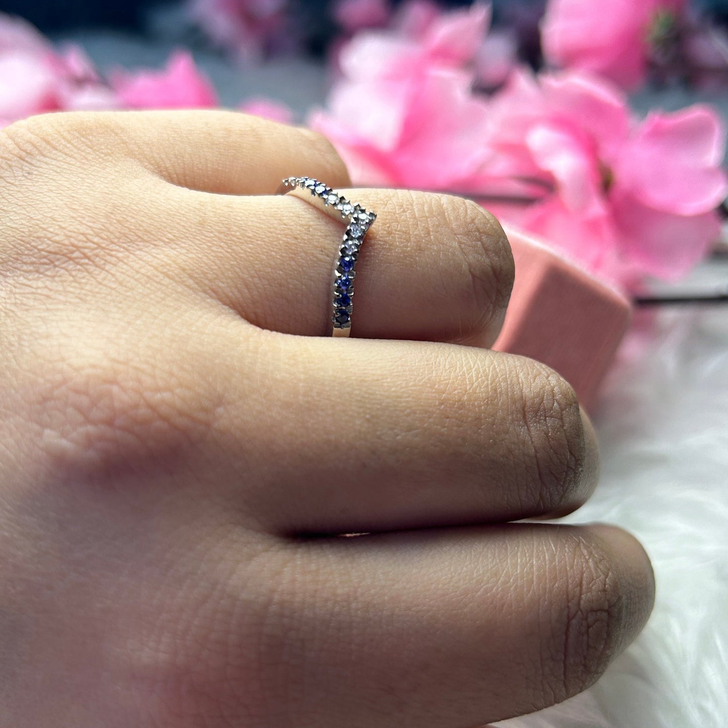 Curved Ombre Sapphire Wedding Band- 925 Sterling Silver Layering Matching Band Gift For Her