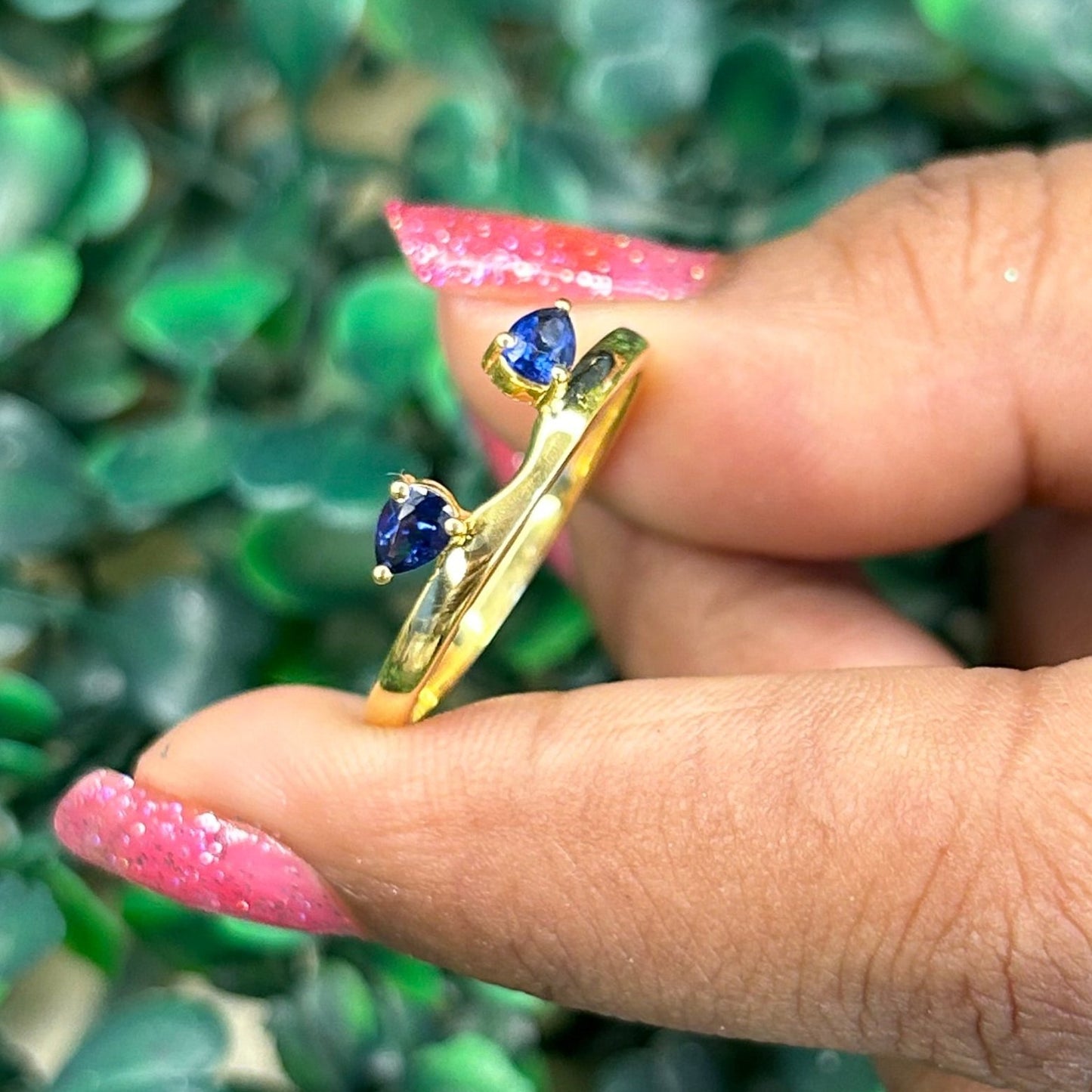 Pear Cut Blue Sapphire Solitaire Enhancer in 14K Yellow Gold Vermeil Wedding Ring Guard