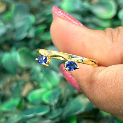 Pear Cut Blue Sapphire Solitaire Enhancer in 14K Yellow Gold Vermeil Wedding Ring Guard