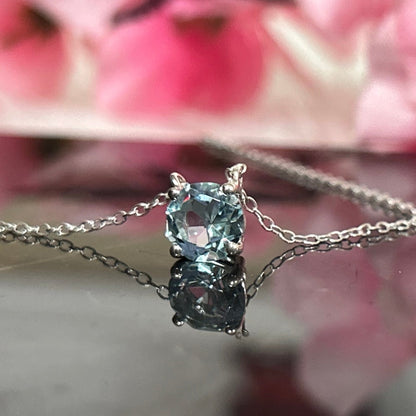 Aquamarine Pendant- Minimalist Diamond Necklace- Aquamarine Solitaire Necklace