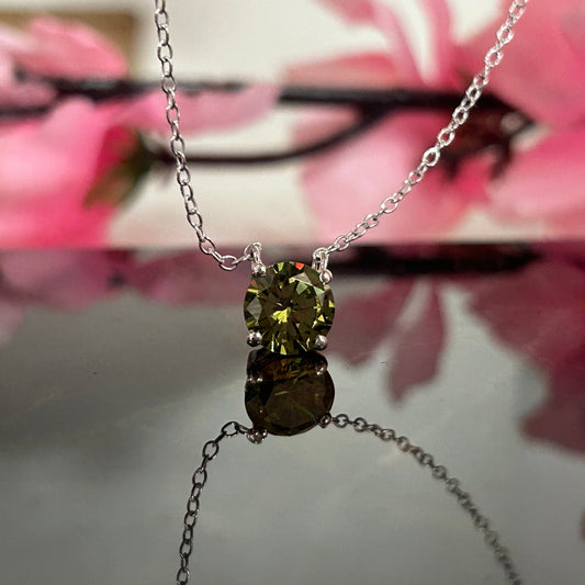 Peridot Solitaire Pendant Necklace- August Birthstone Gift in 925 Sterling Silver With 18" Chain