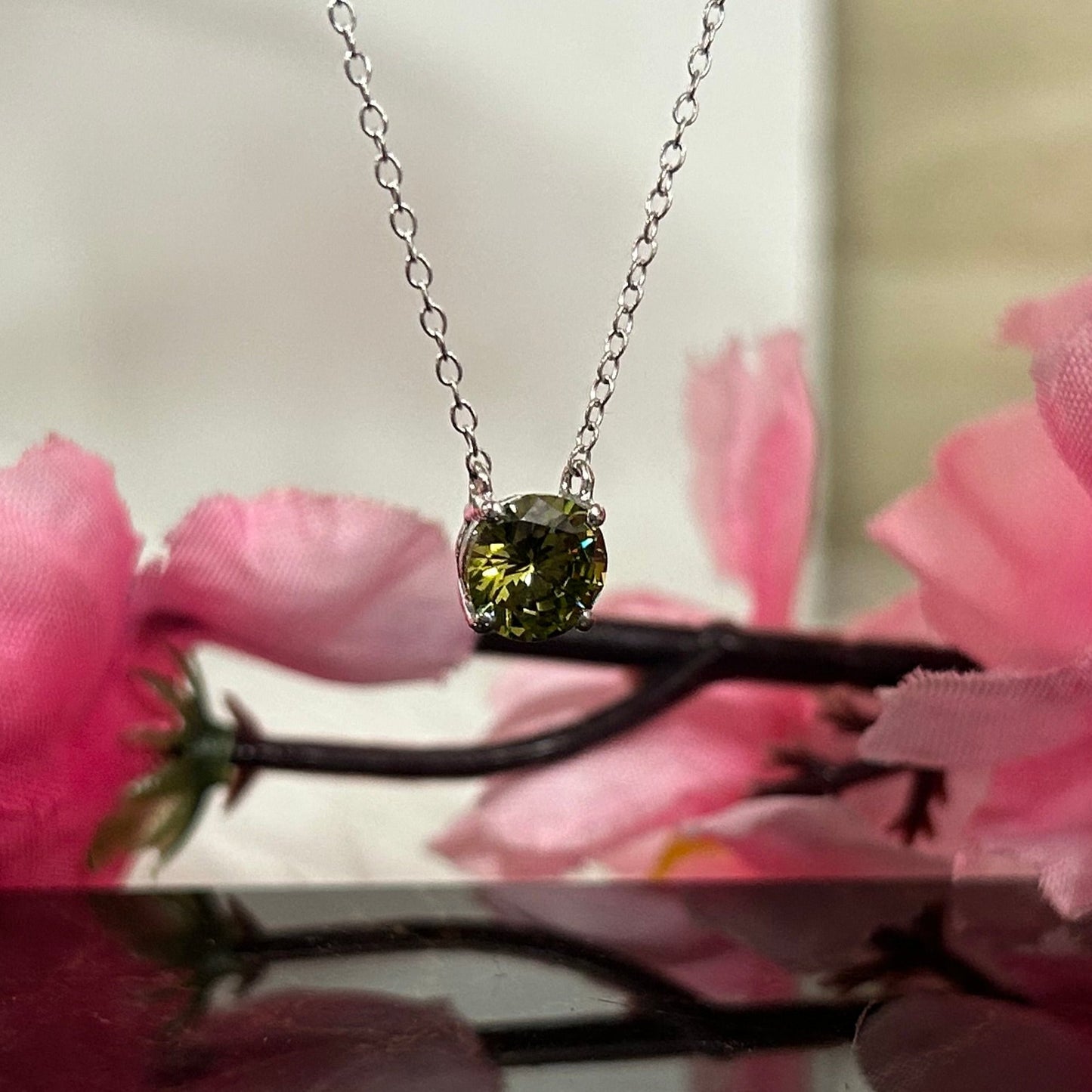 Peridot Solitaire Pendant Necklace- August Birthstone Gift in 925 Sterling Silver With 18" Chain