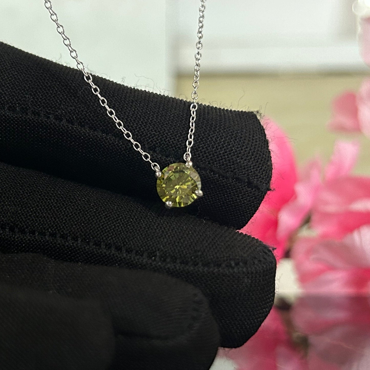 Peridot Solitaire Pendant Necklace- August Birthstone Gift in 925 Sterling Silver With 18" Chain