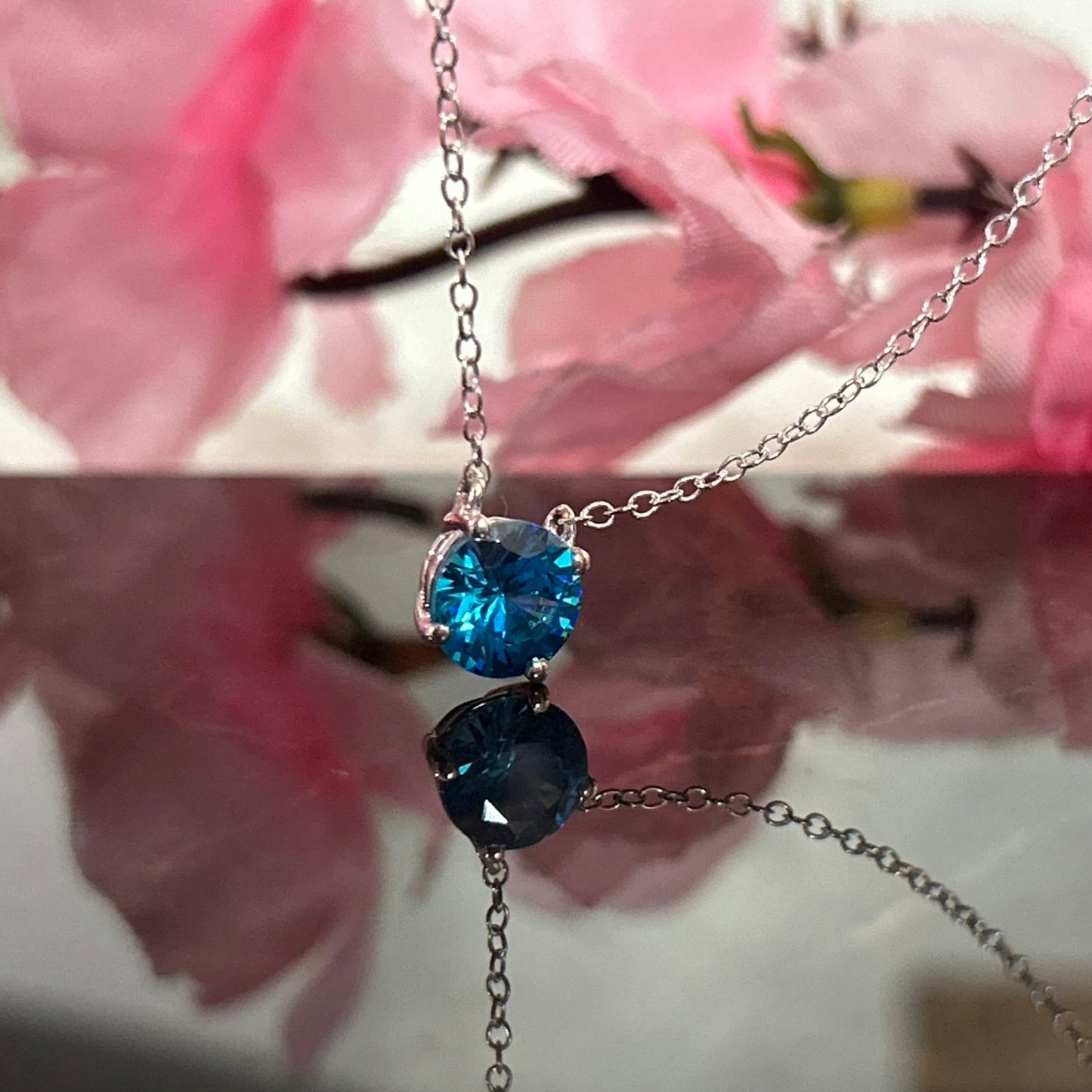 Blue Topaz Pendant- November Birthstone Charm Solitaire Necklace With 18" Inch Chain