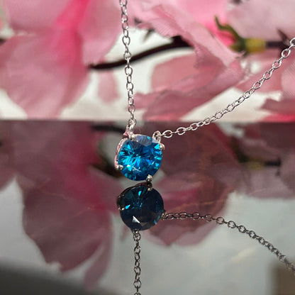 Blue Topaz Pendant- November Birthstone Charm Solitaire Necklace With 18" Inch Chain