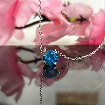 Blue Topaz Pendant- November Birthstone Charm Solitaire Necklace With 18" Inch Chain