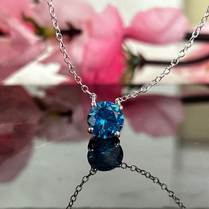 Blue Topaz Pendant- November Birthstone Charm Solitaire Necklace With 18" Inch Chain