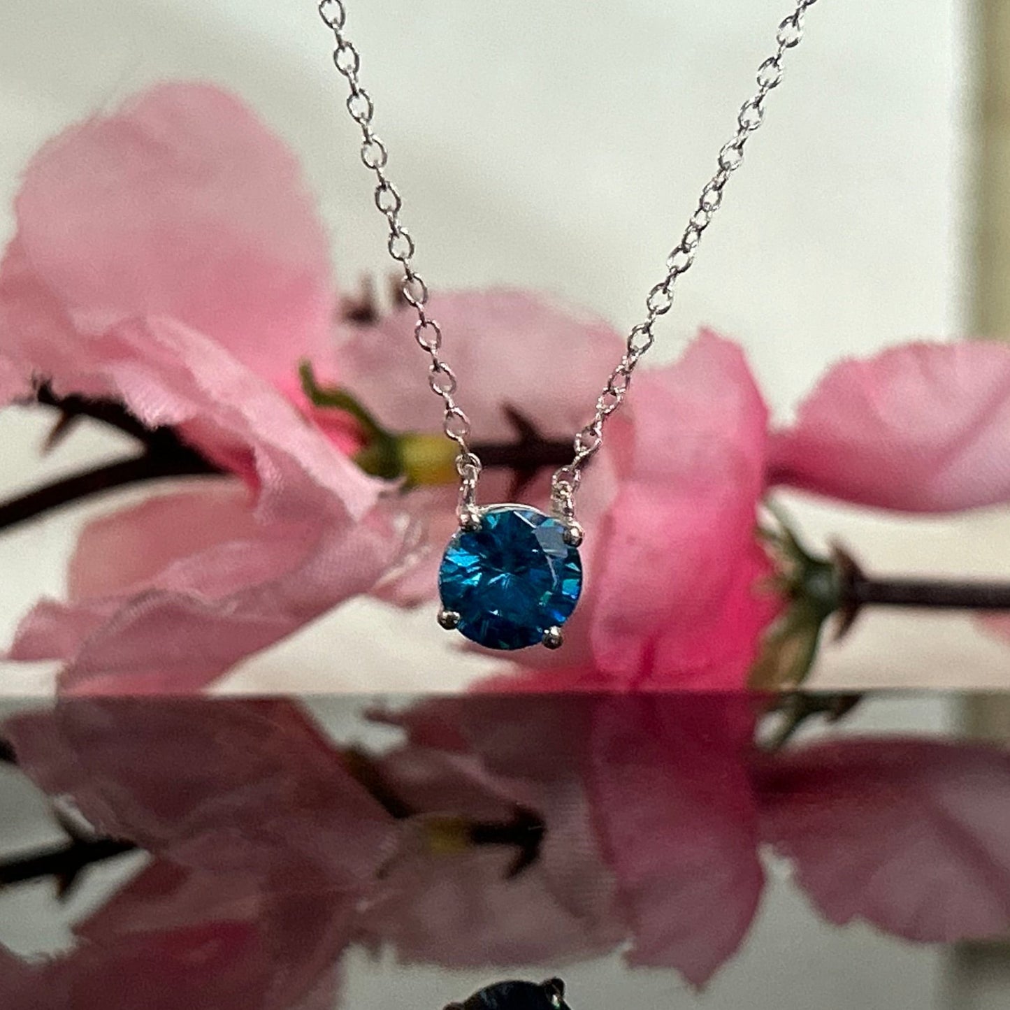 Blue Topaz Pendant- November Birthstone Charm Solitaire Necklace With 18" Inch Chain