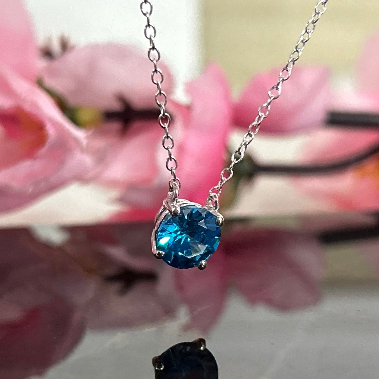 Blue Topaz Pendant- November Birthstone Charm Solitaire Necklace With 18" Inch Chain