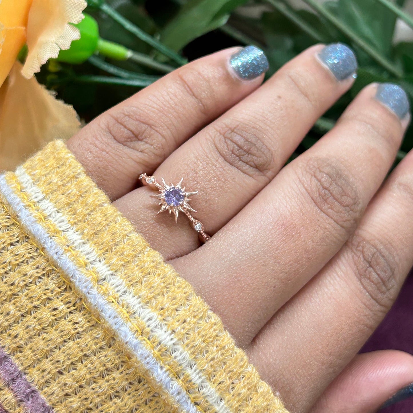 Rapunzel Inspired Purple Amethyst Magic Sunflower Engagement Ring