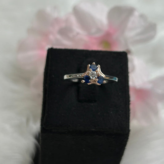 Blue and White Sapphire Zelda Triforce Ring- Video game Lover Ring