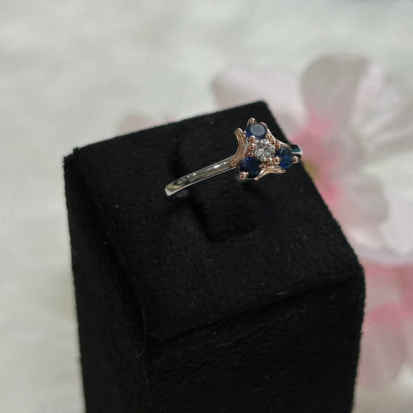 Blue and White Sapphire Zelda Triforce Ring- Video game Lover Ring