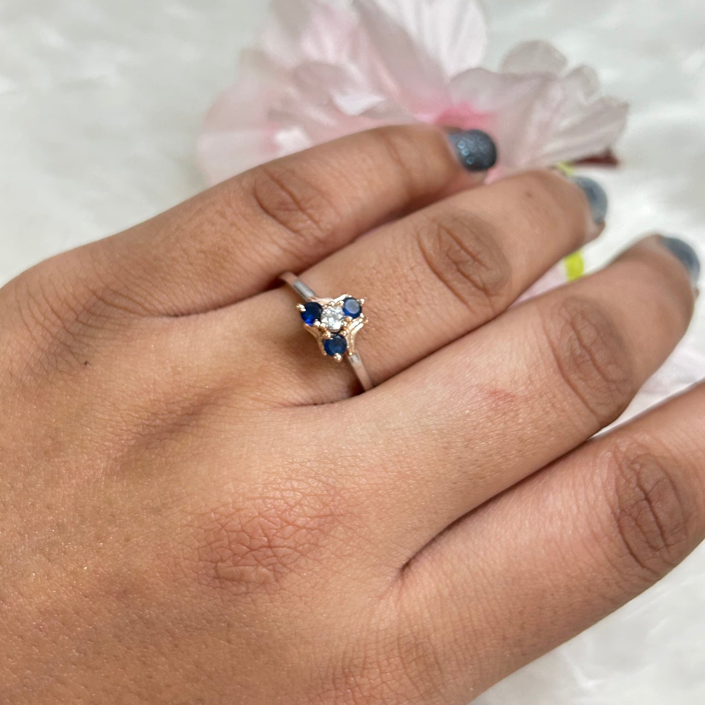 Blue and White Sapphire Zelda Triforce Ring- Video game Lover Ring