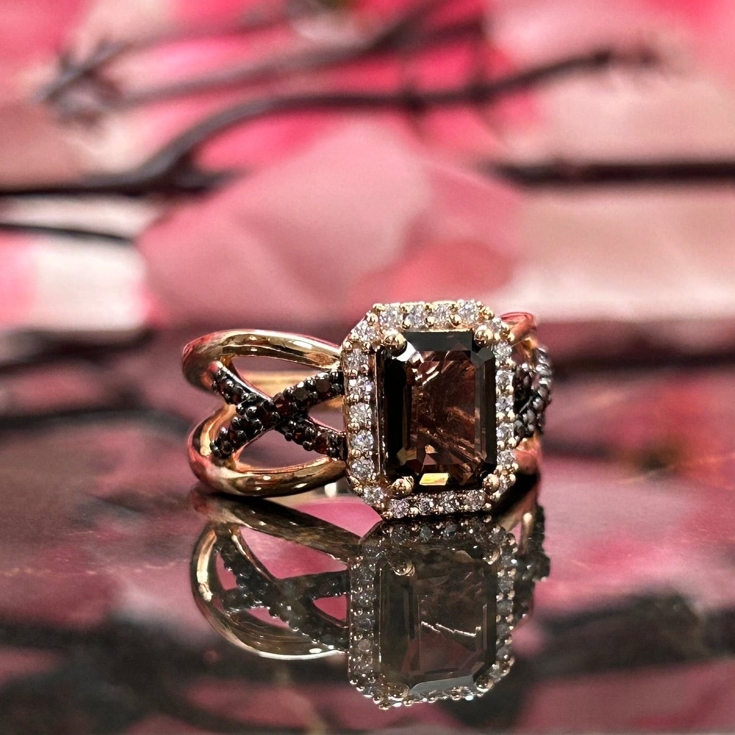 EARTHY Natural Radiant Cut Smoky Brown Diamond Ring- Brown Diamonds Promise Ring For Her