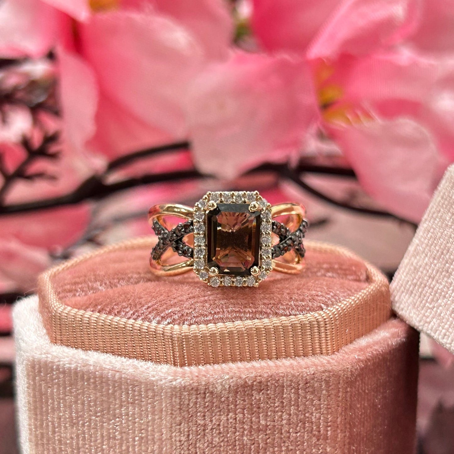 EARTHY Natural Radiant Cut Smoky Brown Diamond Ring- Brown Diamonds Promise Ring For Her