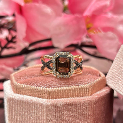 EARTHY Natural Radiant Cut Smoky Brown Diamond Ring- Brown Diamonds Promise Ring For Her