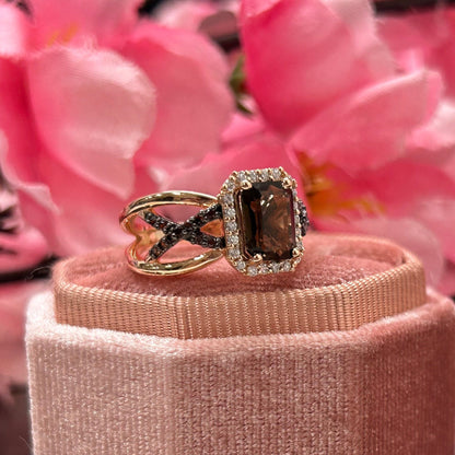 EARTHY Natural Radiant Cut Smoky Brown Diamond Ring- Brown Diamonds Promise Ring For Her