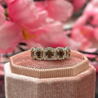 EARTHY Natural Champagne Diamond Ring Halo Diamond Engagement Ring Modern Eternity Band