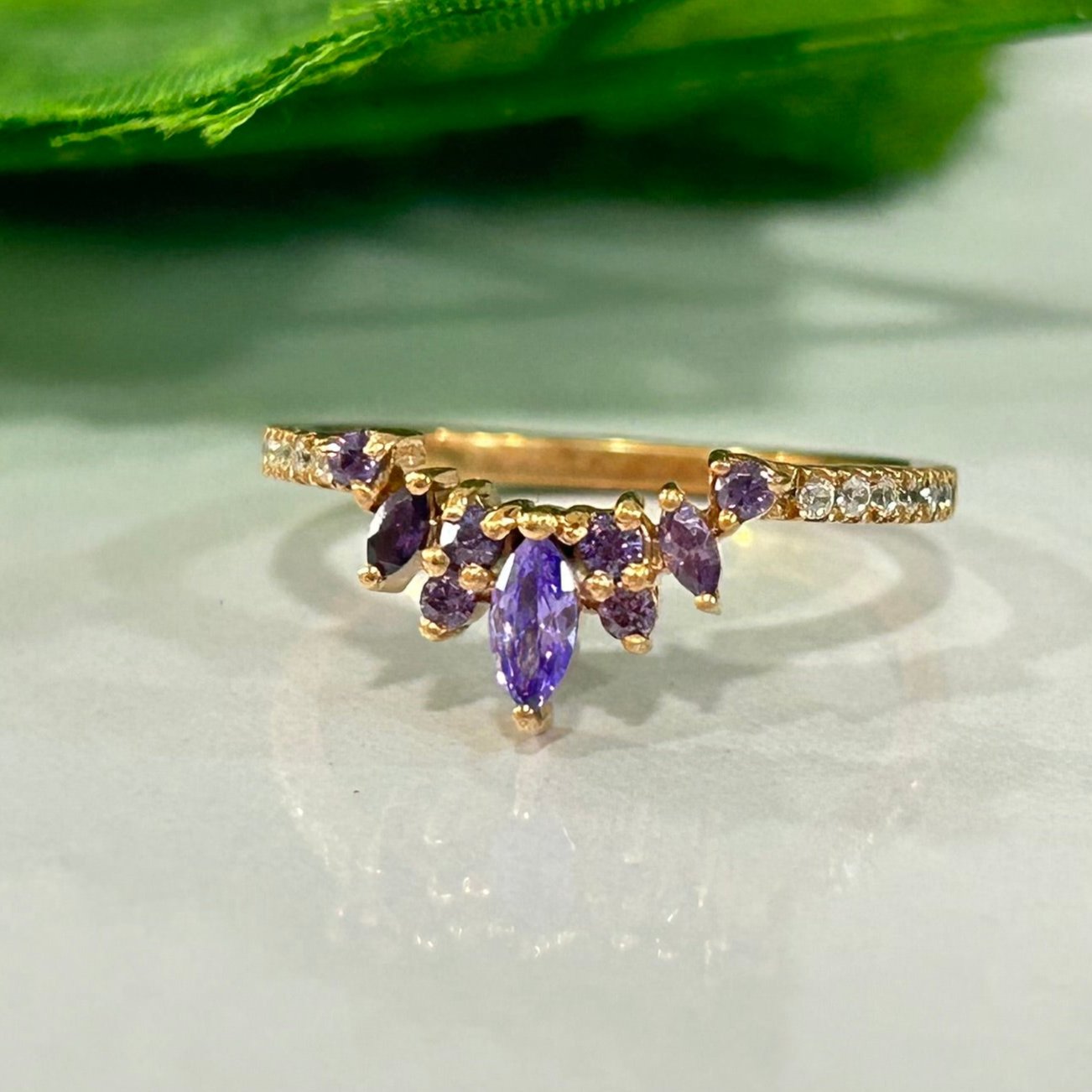 0.50Ct Purple Amethyst and White Diamonds Band Stacking Matching Engagement Wedding Ring For Women