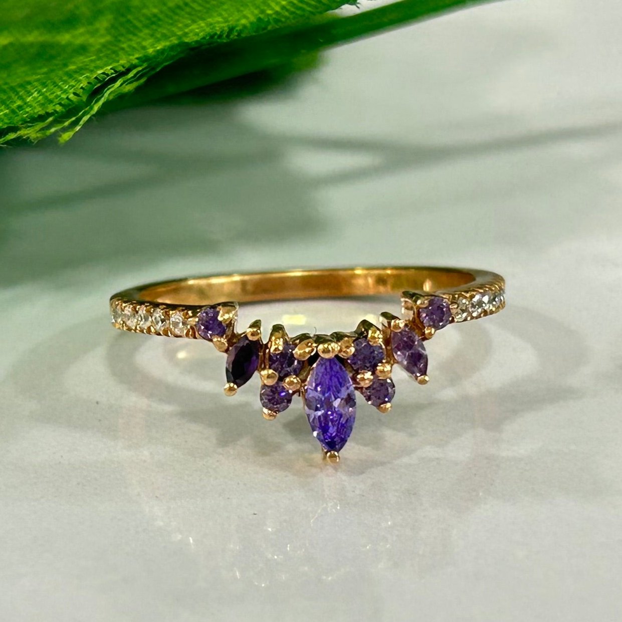 0.50Ct Purple Amethyst and White Diamonds Band Stacking Matching Engagement Wedding Ring For Women